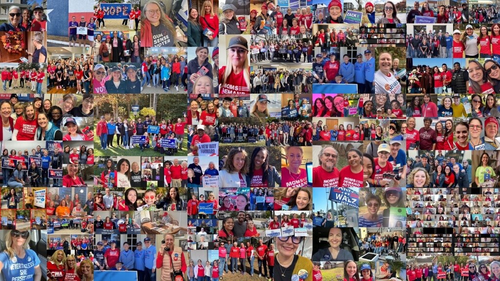 A collage of hundreds of Moms Demand Action volunteers who took action for gun safety during the 2023-2024 election cycle.