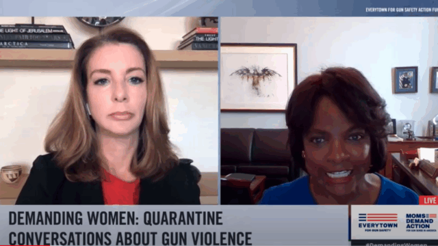 Screenshot of Shannon Watts and Rep. Val Demings on a Facebook live
