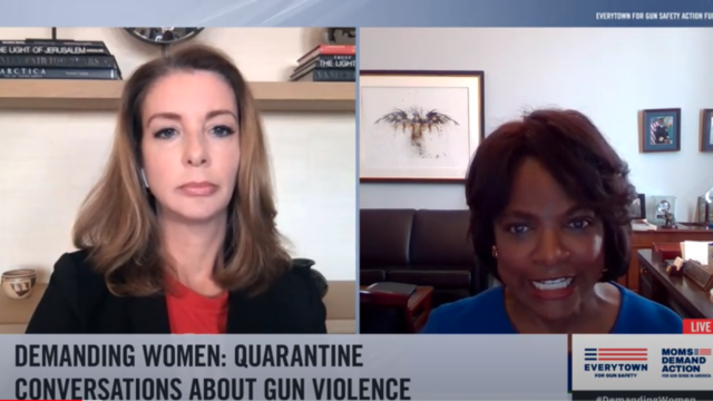 Screenshot of Shannon Watts and Rep. Val Demings on a Facebook live
